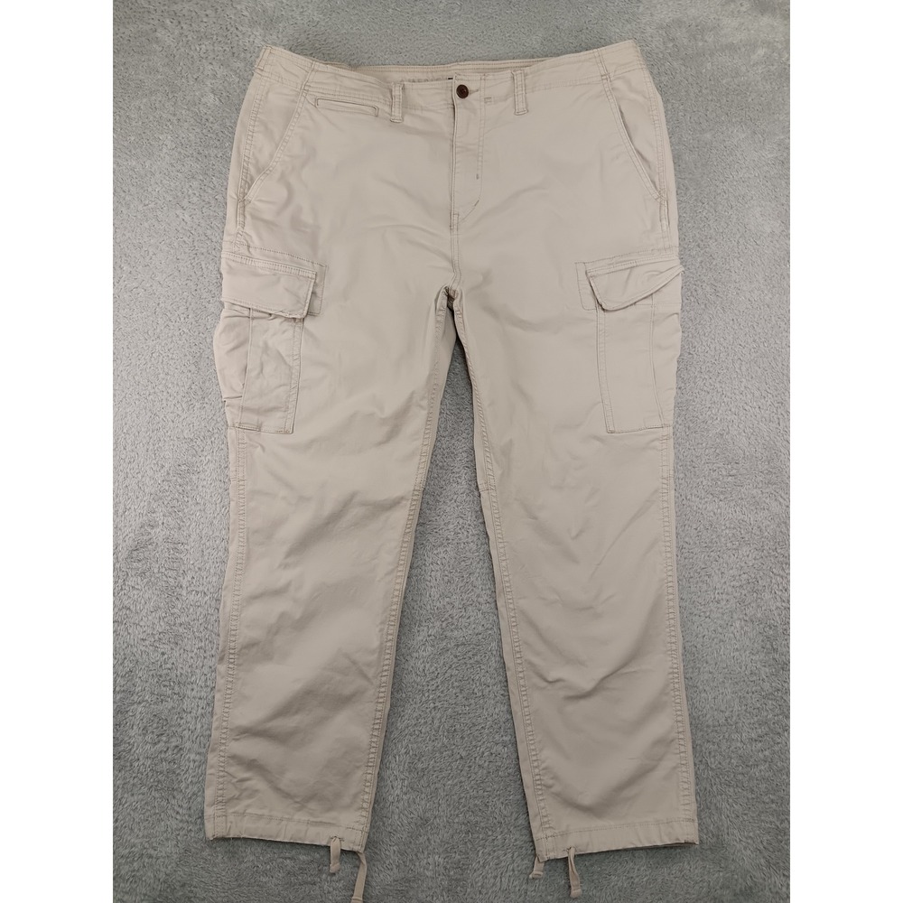 American Eagle Pants Men 42x28 (Tag 42x32) Tan Slim Lived-In Cargo Distressed